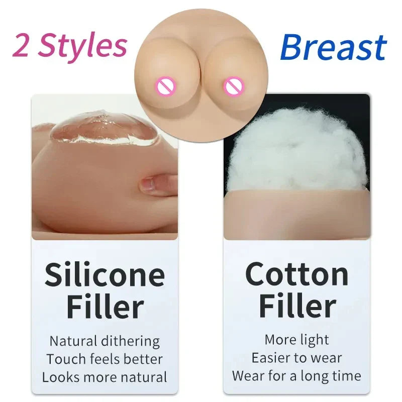Realistic Hiding Penis Female Silicone Vagina Pant and G/H Cup Silicone Boobs for Crossdresser Costume Sissy Transgender Cosplay