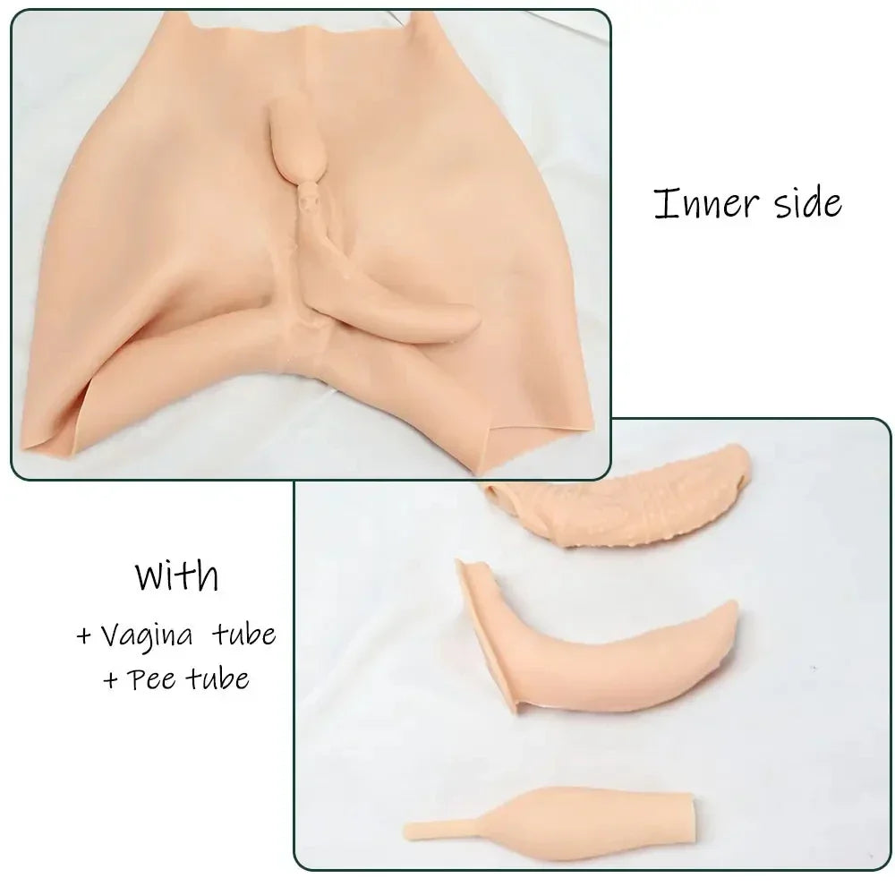 Realistic Hiding Penis Female Silicone Vagina Pant and G/H Cup Silicone Boobs for Crossdresser Costume Sissy Transgender Cosplay