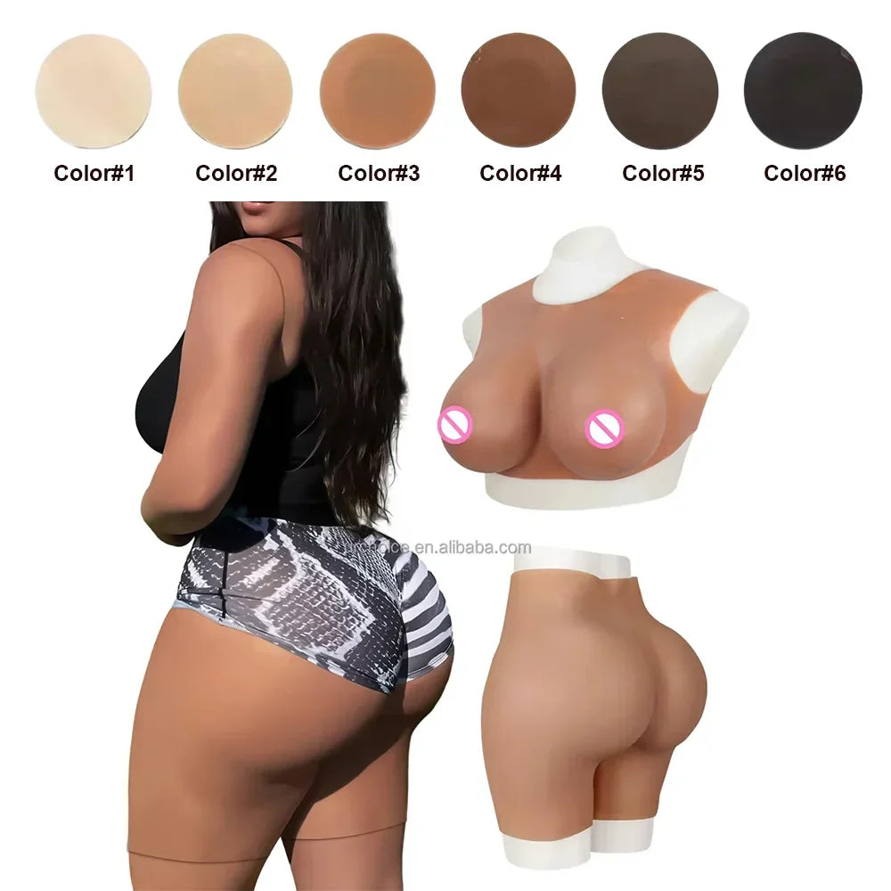 Silicone Huge Breast Forms Cotton Fill and Big Buttocks Hips Padding Pants Shapewear Set Realistic Fack Boobs for Women