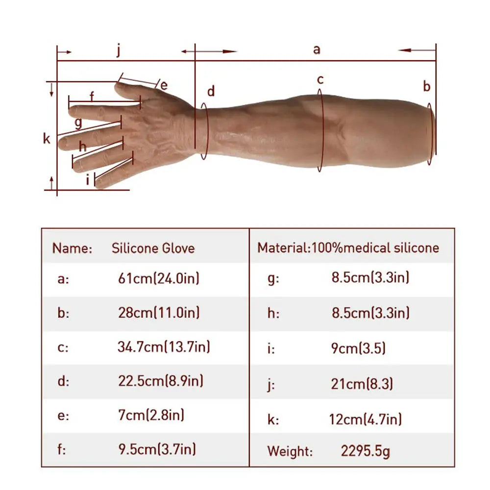 Black Customized Artificial Realistic Silicone Muscle Arms Macho Leg Male Cosplay Props Hands Gloves for Halloween Party