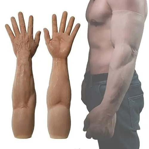 Black Customized Artificial Realistic Silicone Muscle Arms Macho Leg Male Cosplay Props Hands Gloves for Halloween Party