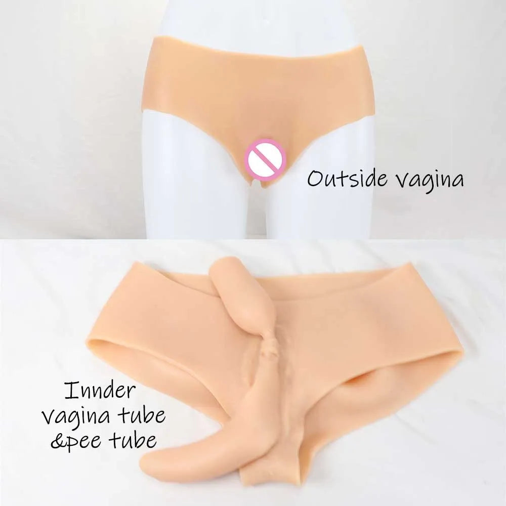 Silicone Bodysuit Fake Vagina Briefs Hiding Penis Panties Round Neck Realistic Boobs Suit for Transgender Drag Queen Cosplay