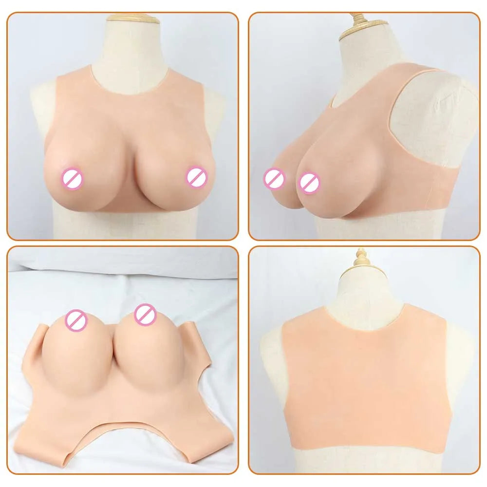 Silicone Bodysuit Fake Vagina Briefs Hiding Penis Panties Round Neck Realistic Boobs Suit for Transgender Drag Queen Cosplay