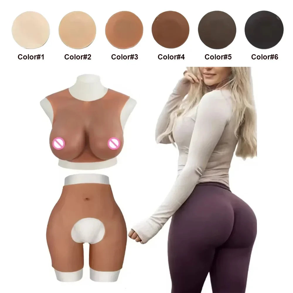 Silicone Huge Breast Forms Cotton Fill and Big Buttocks Hips Padding Pants Shapewear Set Realistic Fack Boobs for Women